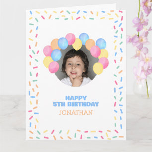 Colourful Confetti Balloon Arch Photo Birthday Card