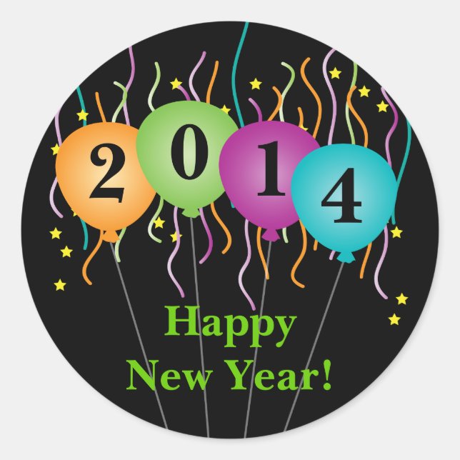 Colourful Confetti & Balloons Happy New Year Classic Round Sticker (Front)