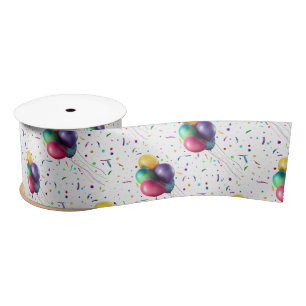 Colourful Confetti & Balloons Satin Ribbon