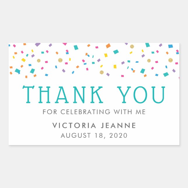Colourful Confetti Birthday Celebration Thank You Sticker (Front)