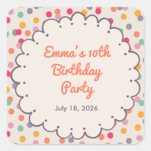 Colourful Confetti Birthday Square Sticker