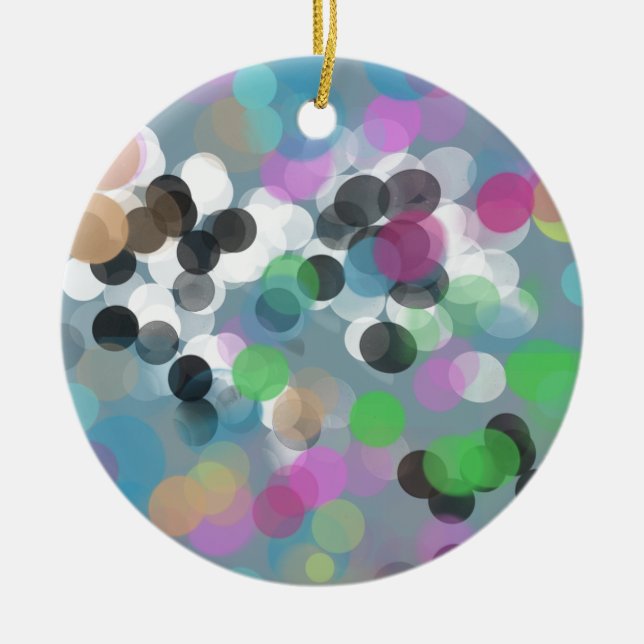 Colourful Confetti Bokeh Dots Ceramic Ornament (Front)