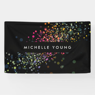 Colourful Confetti Bokeh on Black Modern II Banner