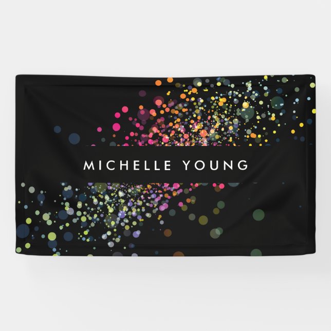 Colourful Confetti Bokeh on Black Modern II Banner (Horizontal)
