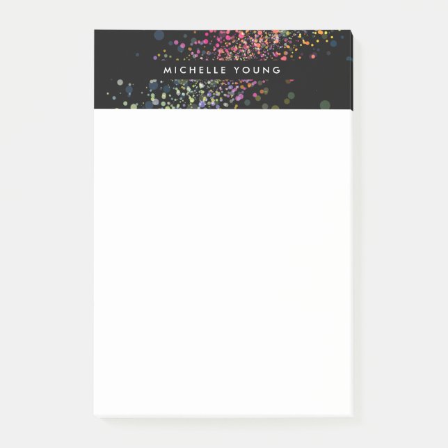 Colourful Confetti Bokeh on Black Modern II Post-it Notes (Front)