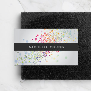 Colourful Confetti Bokeh on Grey Modern Business Card