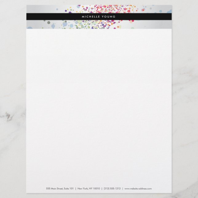 Colourful Confetti Bokeh on Grey Modern Letterhead (Front)