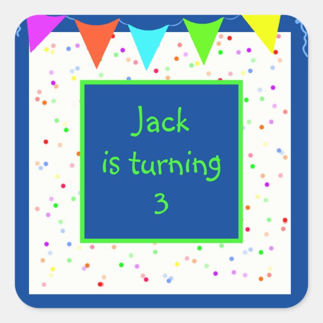 Colourful Confetti Children’s Birthday Party Square Sticker (Front)