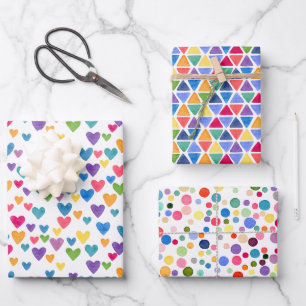 Colourful Confetti Dots Abstract Triangle Heart Wrapping Paper Sheet