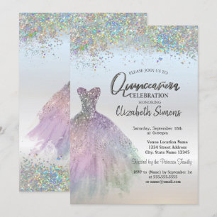 Colourful Confetti Dress Quinceañera Invitation