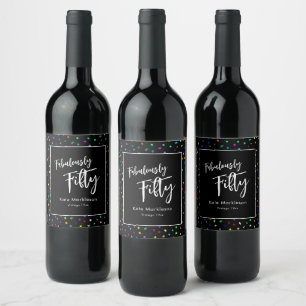 Colourful Confetti Fabulously Fifty Party Black Wine Label
