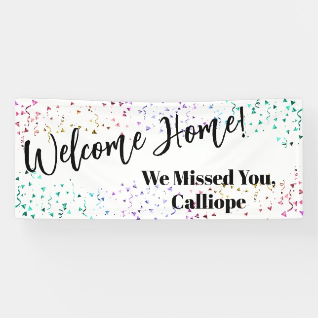 Colourful Confetti Festive White Welcome Home Banner (Horizontal)