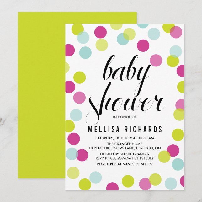 Colourful Confetti Frame Baby Shower Invitation (Front/Back)