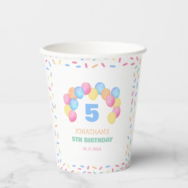 Colourful Confetti Frame Balloon Arch Birthday Paper Cups (Front)
