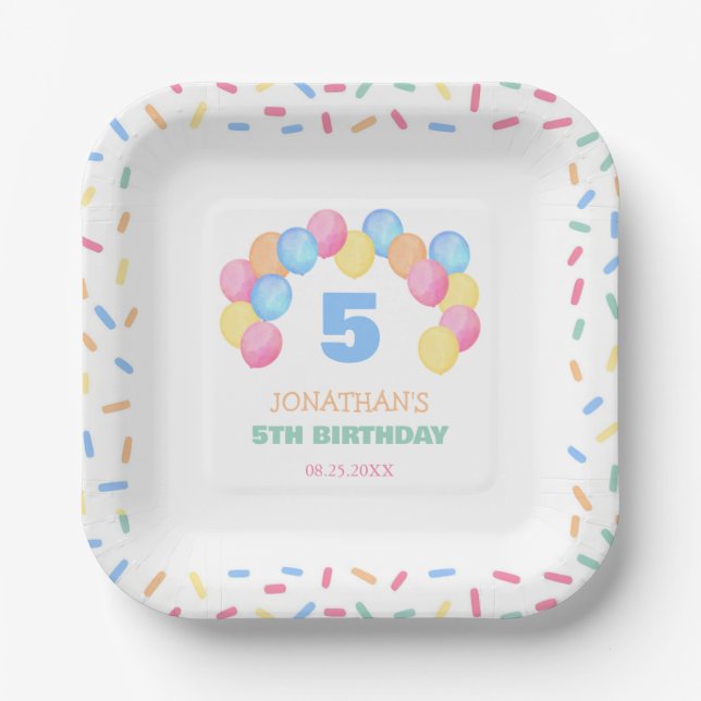 Colourful Confetti Frame Balloon Arch Birthday Paper Plate (Front)