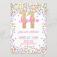 Colourful Confetti Gold Number Girl 11th Birthday
