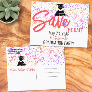 Colourful Confetti Graduation Party Save The Date Announcement Postcard