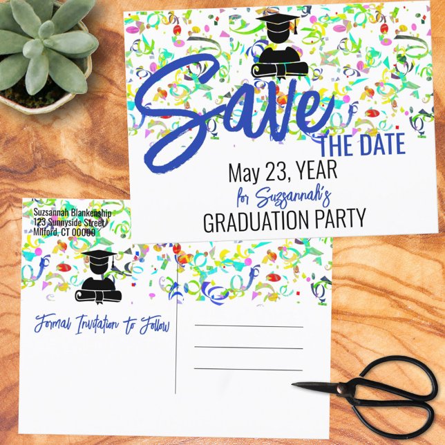  Colourful Confetti Graduation Party Save The Date Announcement Postcard (Creator Uploaded)