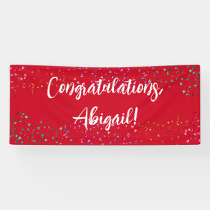Colourful Confetti Handwriting Congratulations Red Banner