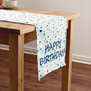 Colourful Confetti Happy Birthday Celebration Shor Short Table Runner