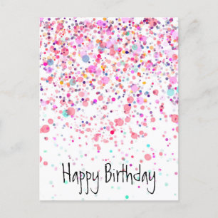 Colourful Confetti Happy Birthday Pink Postcard