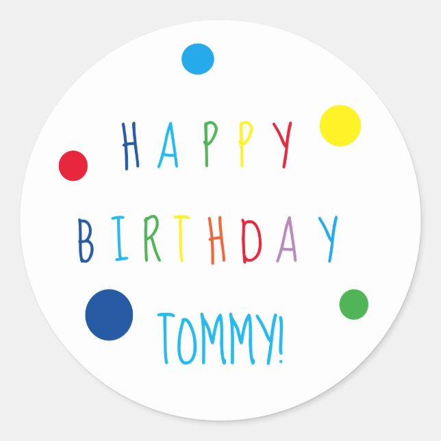 Colourful Confetti Happy Birthday Round Sticker (Front)