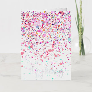 Colourful Confetti Happy Birthday Silver Foil Greeting Card