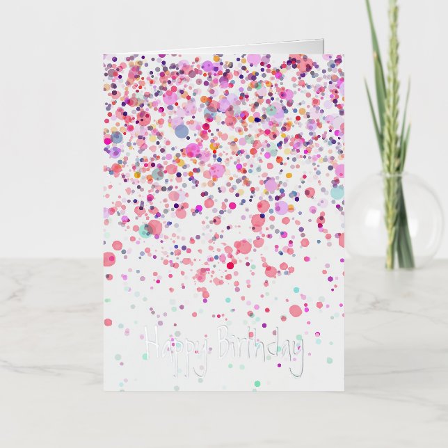 Colourful Confetti Happy Birthday Silver Foil Greeting Card (Front)