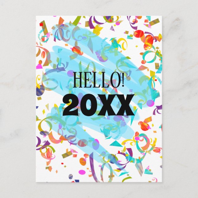 Colourful Confetti New Year Blue Squiggle Template (Front)
