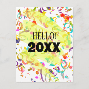 Colourful Confetti New Year Yellow Squiggle Holiday Postcard