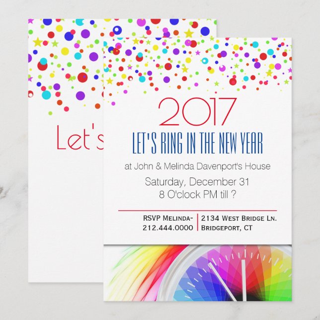 Colourful Confetti New Years Party Invitation (Front/Back)
