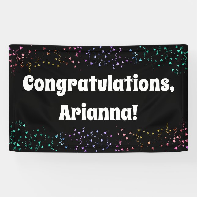 Colourful Confetti on Black Congratulations Banner (Horizontal)