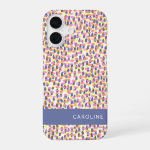 Colourful Confetti Pattern Blue Personalized Name  iPhone 16 Case