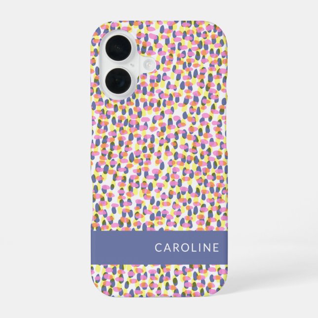 Colourful Confetti Pattern Blue Personalized Name  iPhone 16 Case (Back)