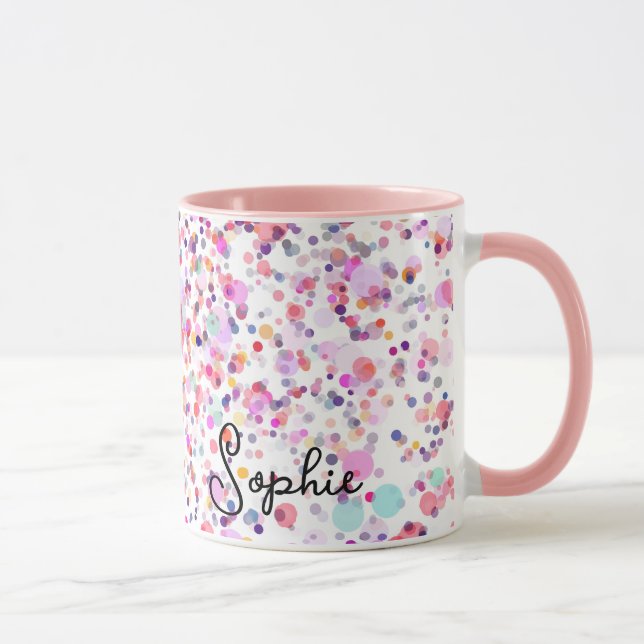 Colourful Confetti Pink Abstract Personalized Name Mug (Right)