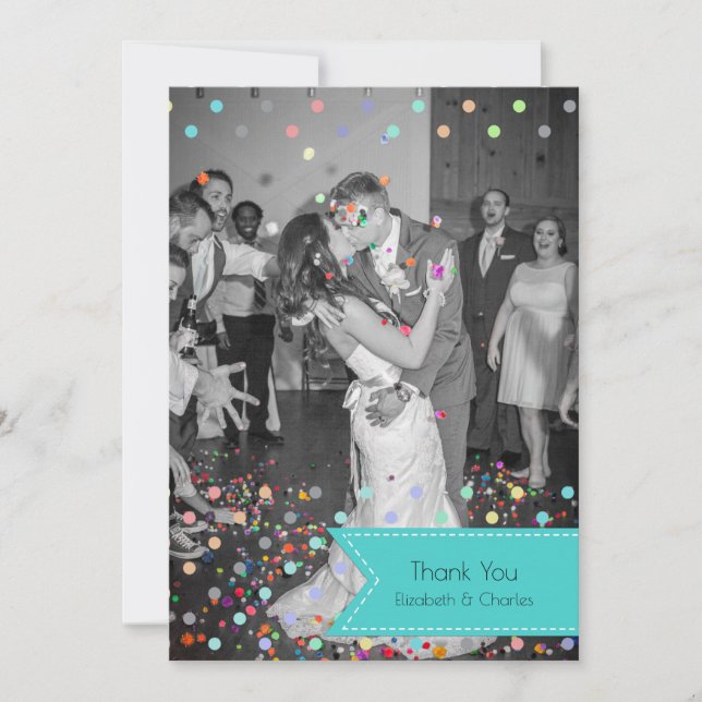 Colourful Confetti Polka Dot Wedding Thank You Card (Front)