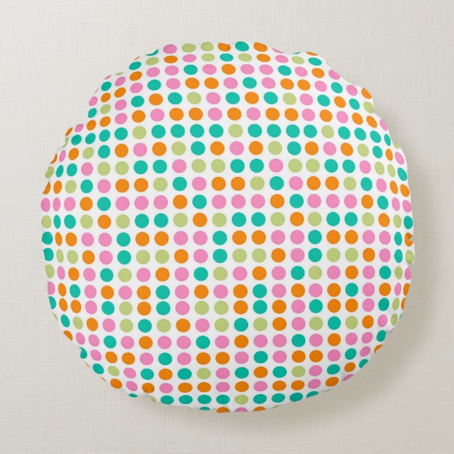 Colourful confetti polka dots retro 60s art  round pillow (Front)