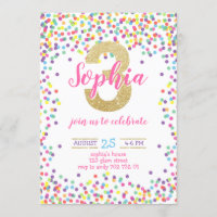 Colourful Confetti Rainbow Gold Girl 3rd Birthday