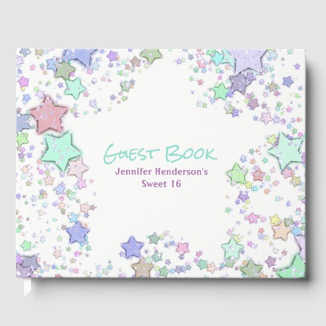 Colourful Confetti Stars Guest Book (Front)