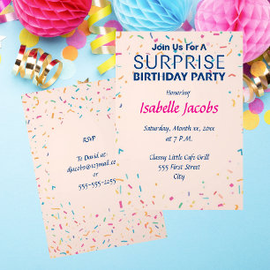 Colourful Confetti Surprise Birthday Party Invitation