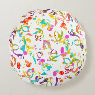 Colourful Confetti Toss Artwork Round Pillow