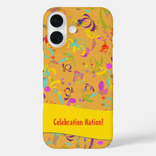 Colourful Confetti Toss Over Orange Personalized iPhone 16 Case