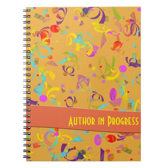 Colourful Confetti Toss Over Orange Template Notebook (Front)