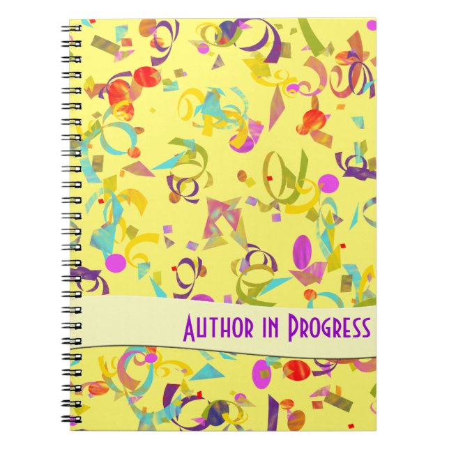 Colourful Confetti Toss Over Yellow Template Notebook (Front)