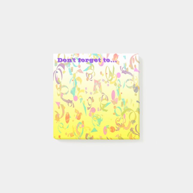 Colourful Confetti Toss Yellow Background Custom Post-it Notes (Front)