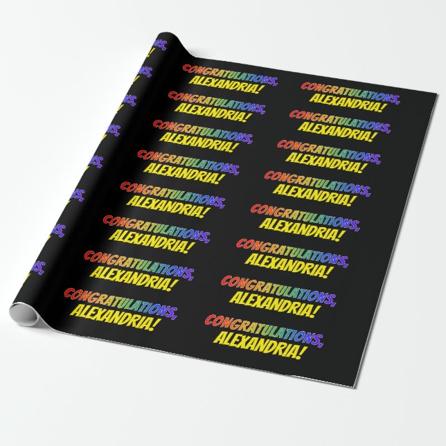 Colourful "CONGRATULATIONS" + Custom Name Wrapping Paper (Unrolled)