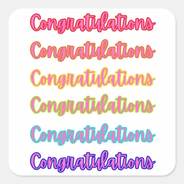 Colourful Congratulations Text For Graduation  Square Sticker (Front)