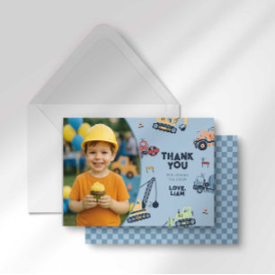 Colourful Construction Truck Birthday Thank You Card