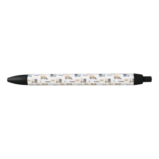 Colourful Construction Trucks Pattern Black Ink Pen (Front)
