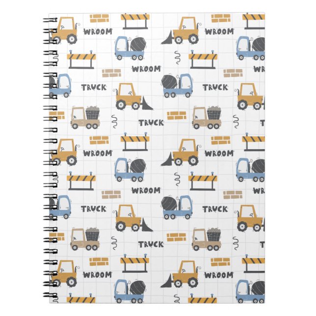 Colourful Construction Trucks Pattern Notebook (Front)